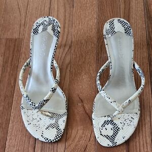 Michelle D Cream and Black Snake Print Sandals